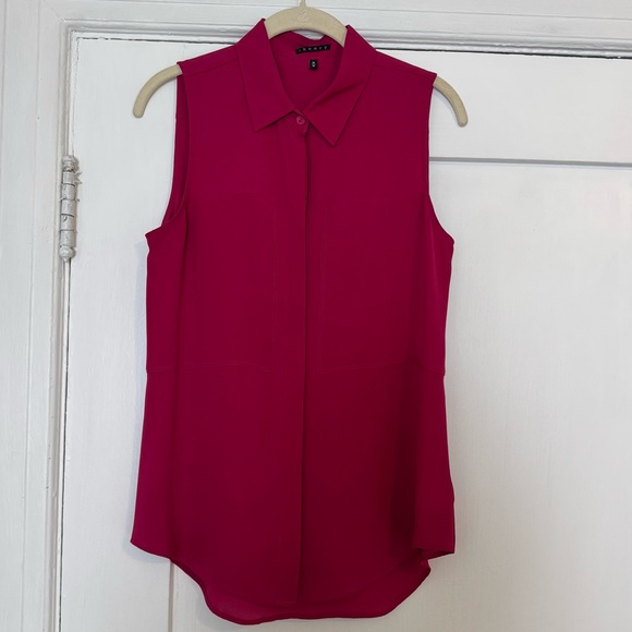 Theory Tops - Theory Duria Silk Top in Fuchsia